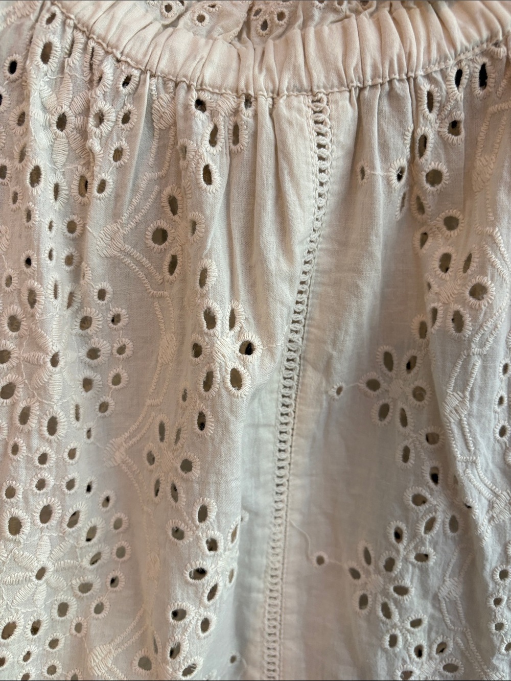 Ivory Eyelet Ruffle-Neck Blouse - Romantic Long Sleeve Top - Picture 3 of 3